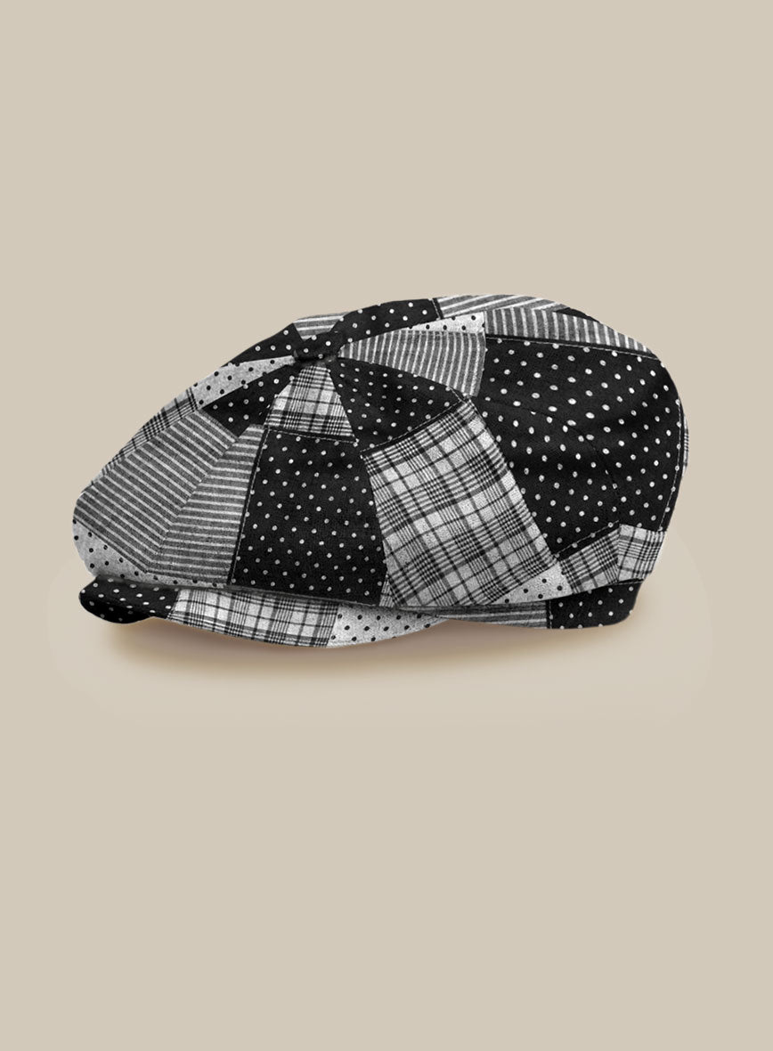 Black & White Madras Patchwork Newsboy Cap - StudioSuits