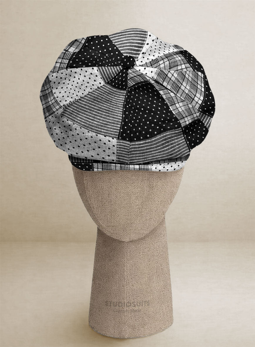 Black & White Madras Patchwork Newsboy Cap - StudioSuits