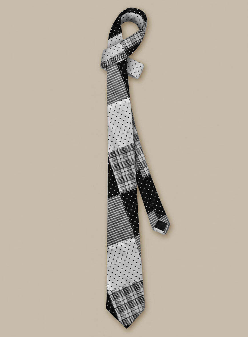 Black & White Madras Patchwork Tie - StudioSuits