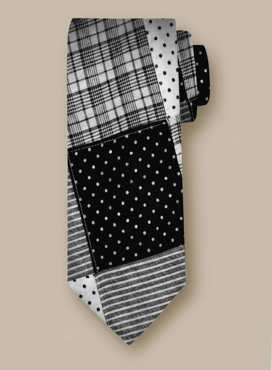 Black & White Madras Patchwork Tie - StudioSuits