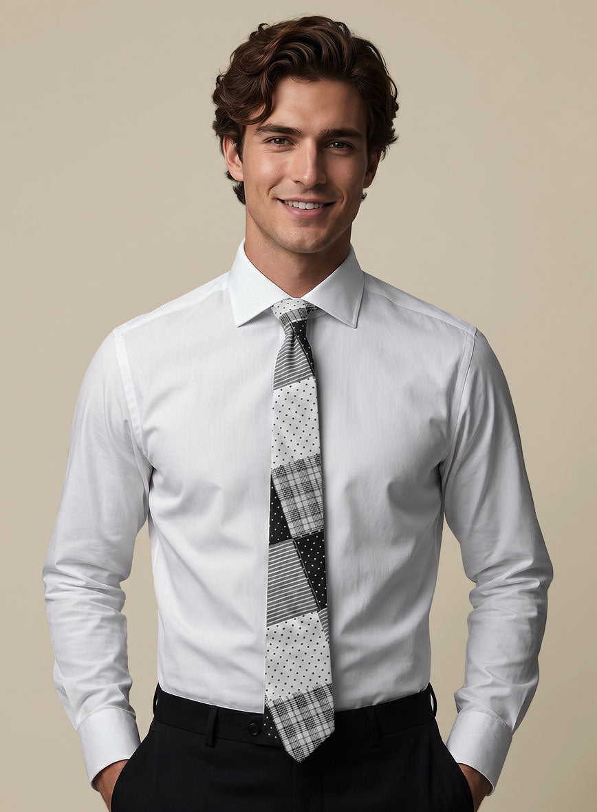 Black & White Madras Patchwork Tie - StudioSuits