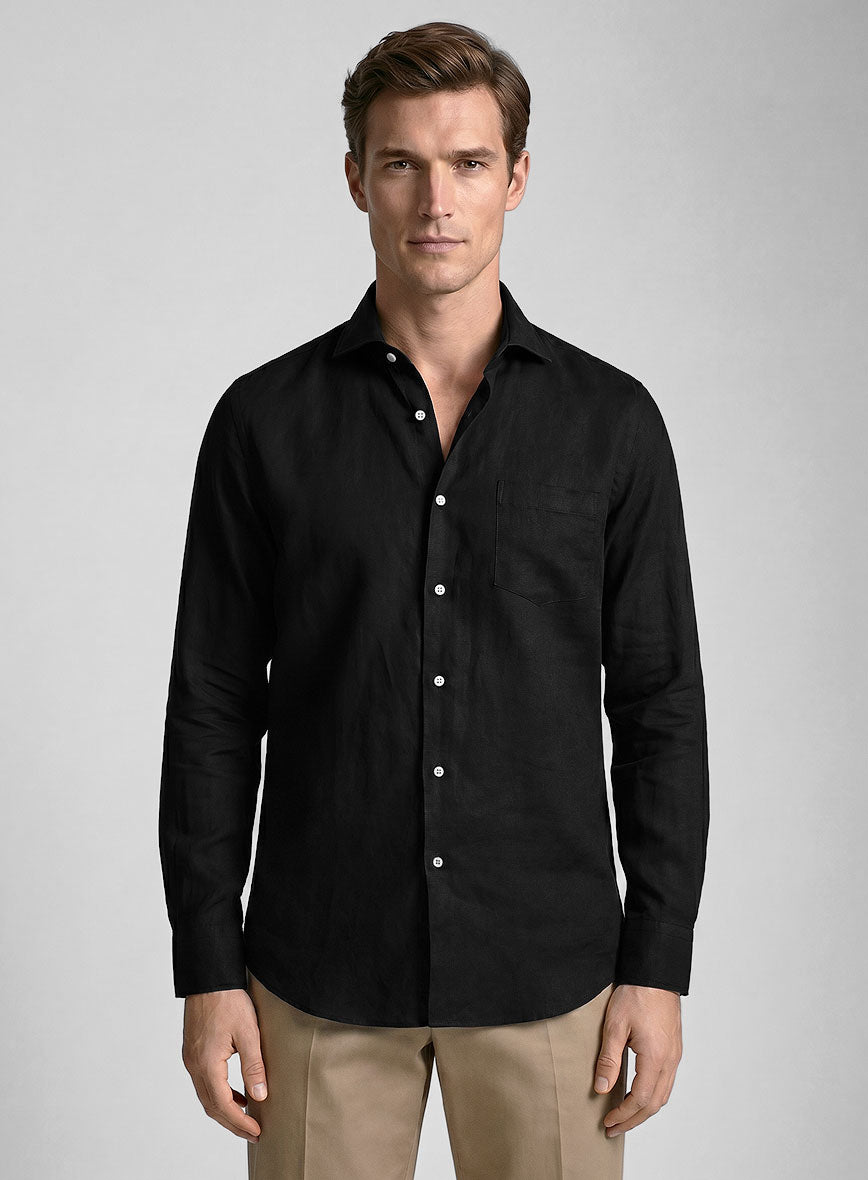 Black Cotton Linen Shirt - StudioSuits