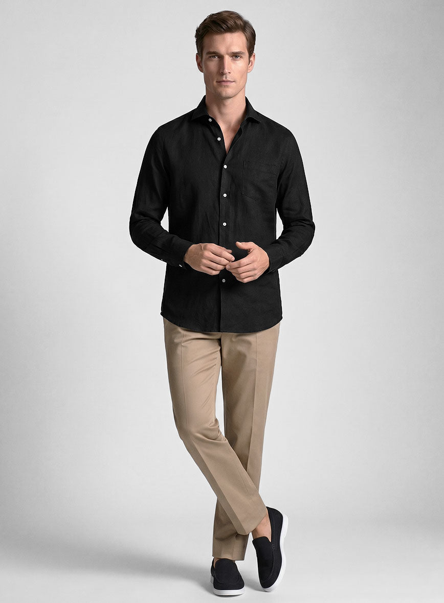 Black Cotton Linen Shirt - StudioSuits