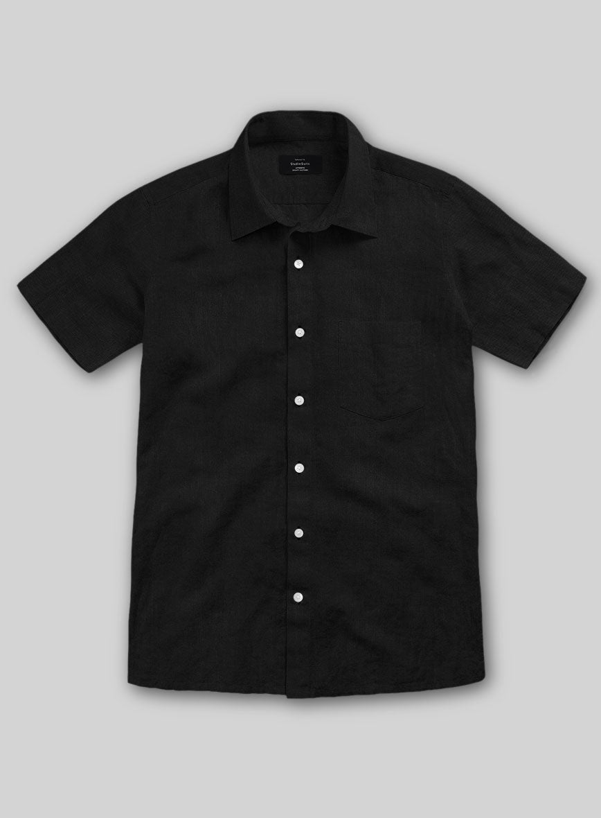 Black Cotton Linen Shirt - StudioSuits