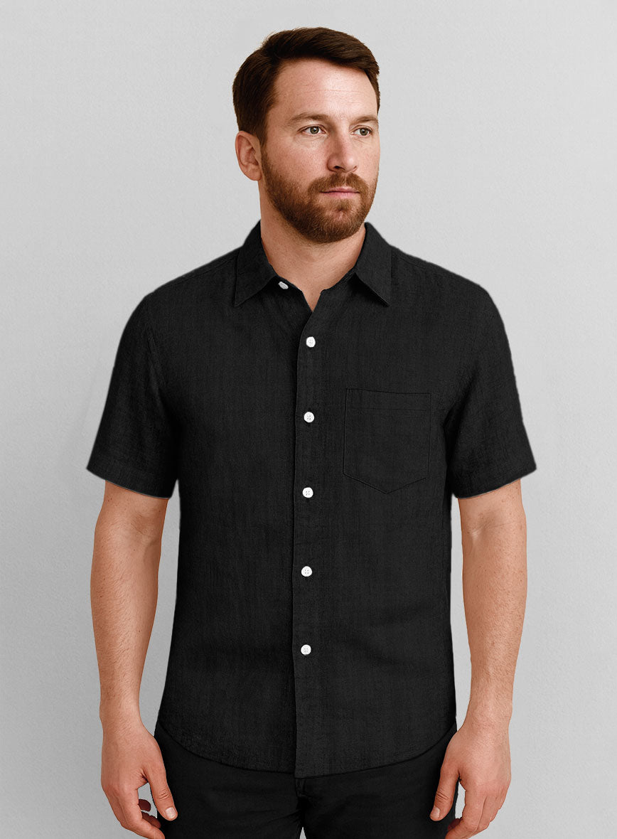 Black Cotton Linen Shirt - StudioSuits