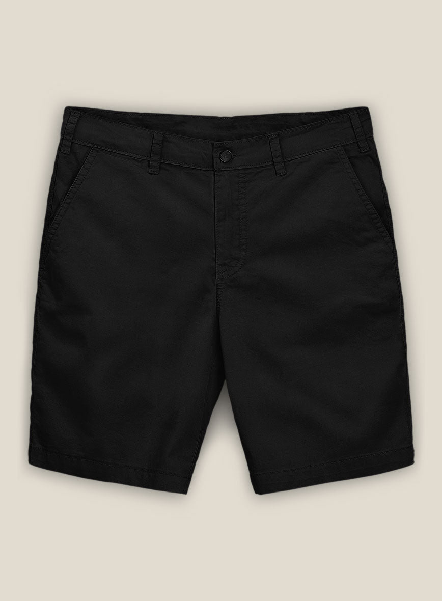 Black Cotton Power Stretch Chino Shorts - StudioSuits