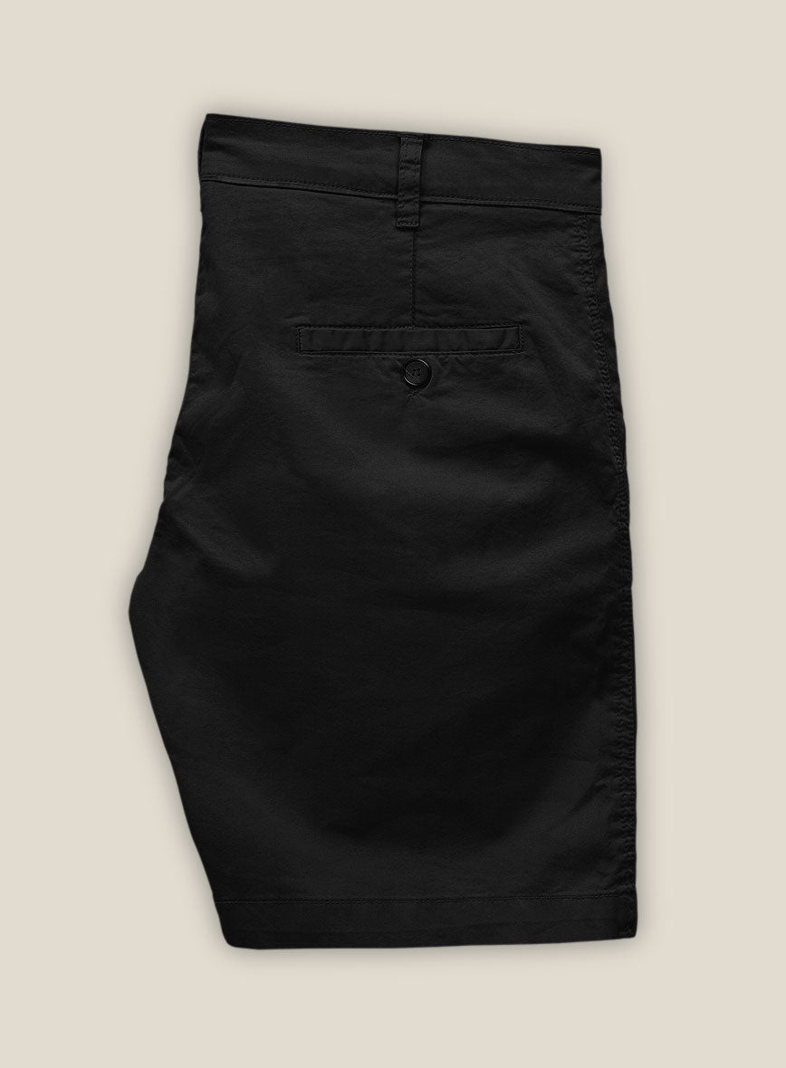 Black Cotton Power Stretch Chino Shorts - StudioSuits