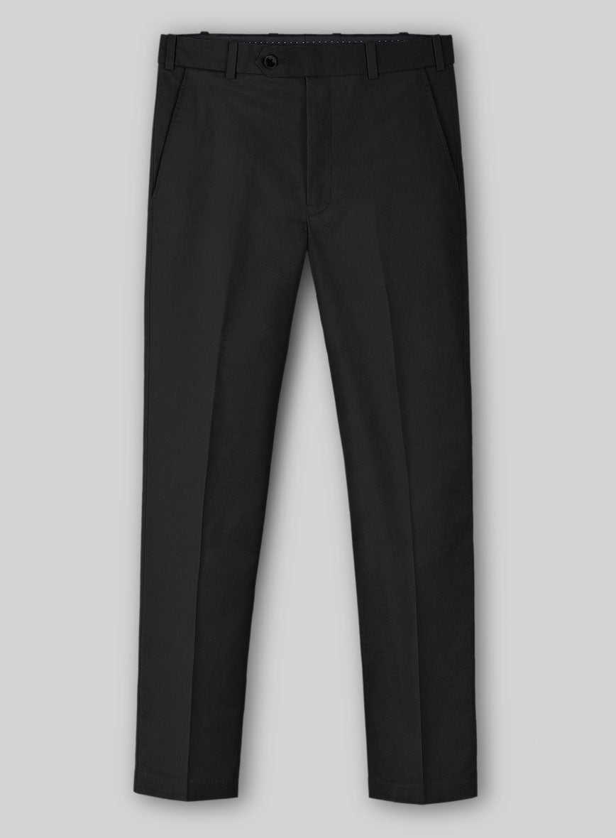 Black Feather Cotton Canvas Stretch Pants - StudioSuits