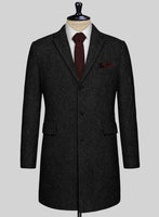 Black Flecks Donegal Tweed Overcoat - StudioSuits