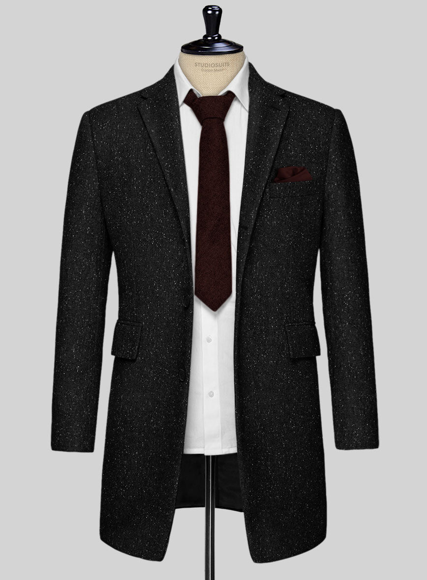 Black Flecks Donegal Tweed Overcoat - StudioSuits