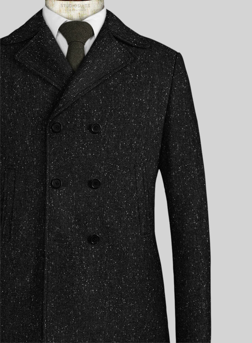 Black Flecks Donegal Tweed Pea Coat - StudioSuits