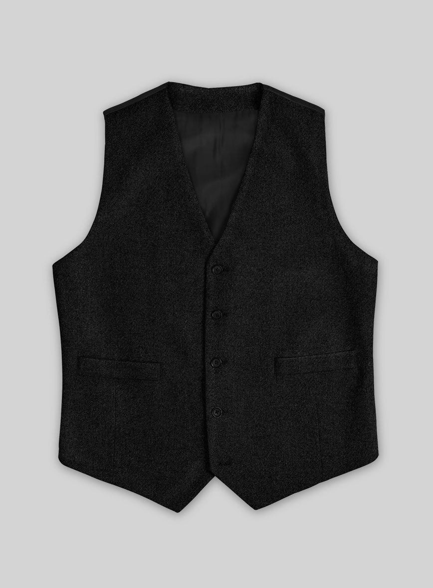 Black Heavy Tweed Waist Coat - StudioSuits