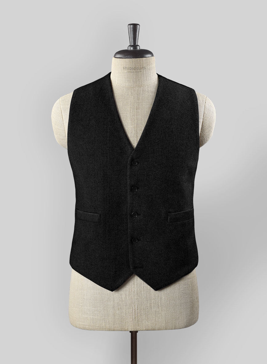 Black Heavy Tweed Waist Coat - StudioSuits