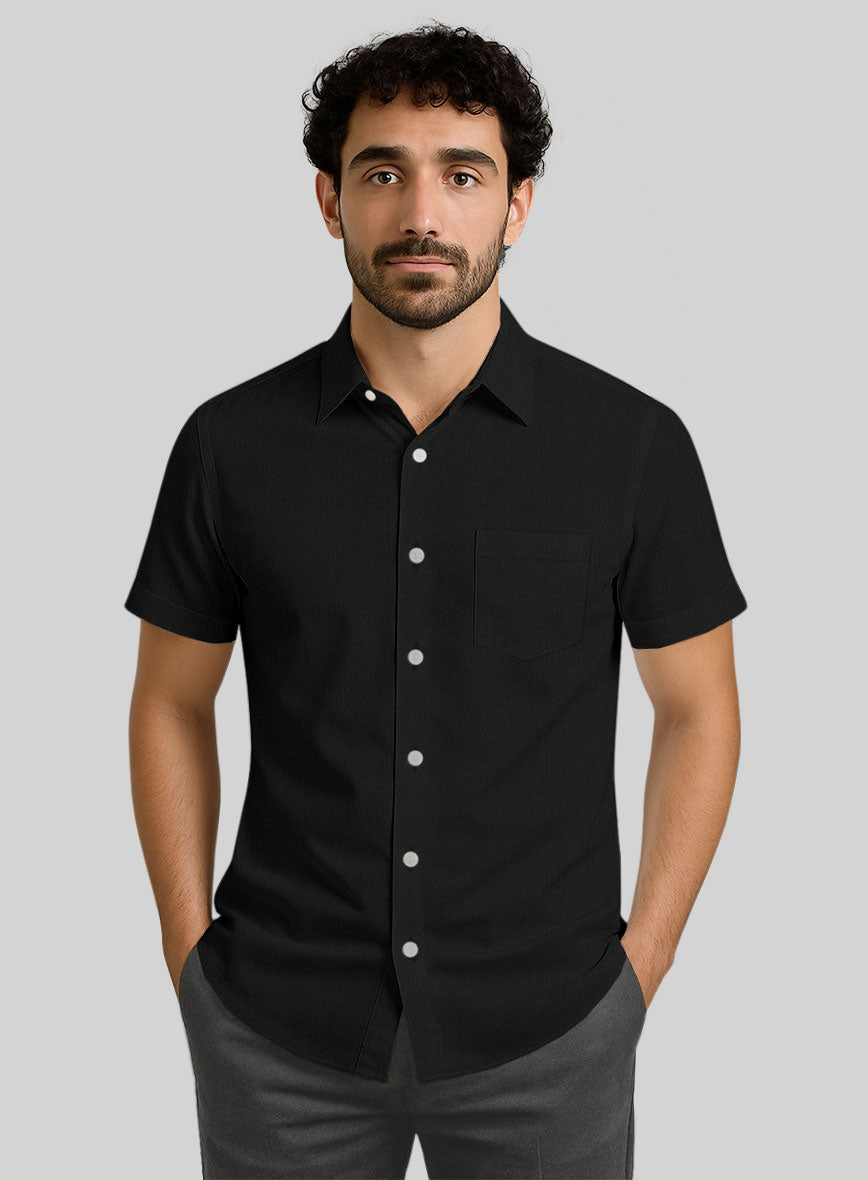 Black Herringbone Cotton Shirt - StudioSuits
