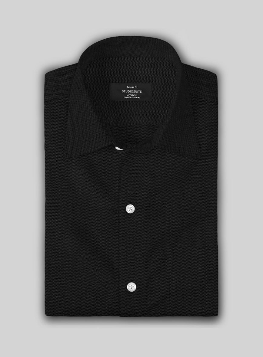 Black Herringbone Cotton Shirt - StudioSuits
