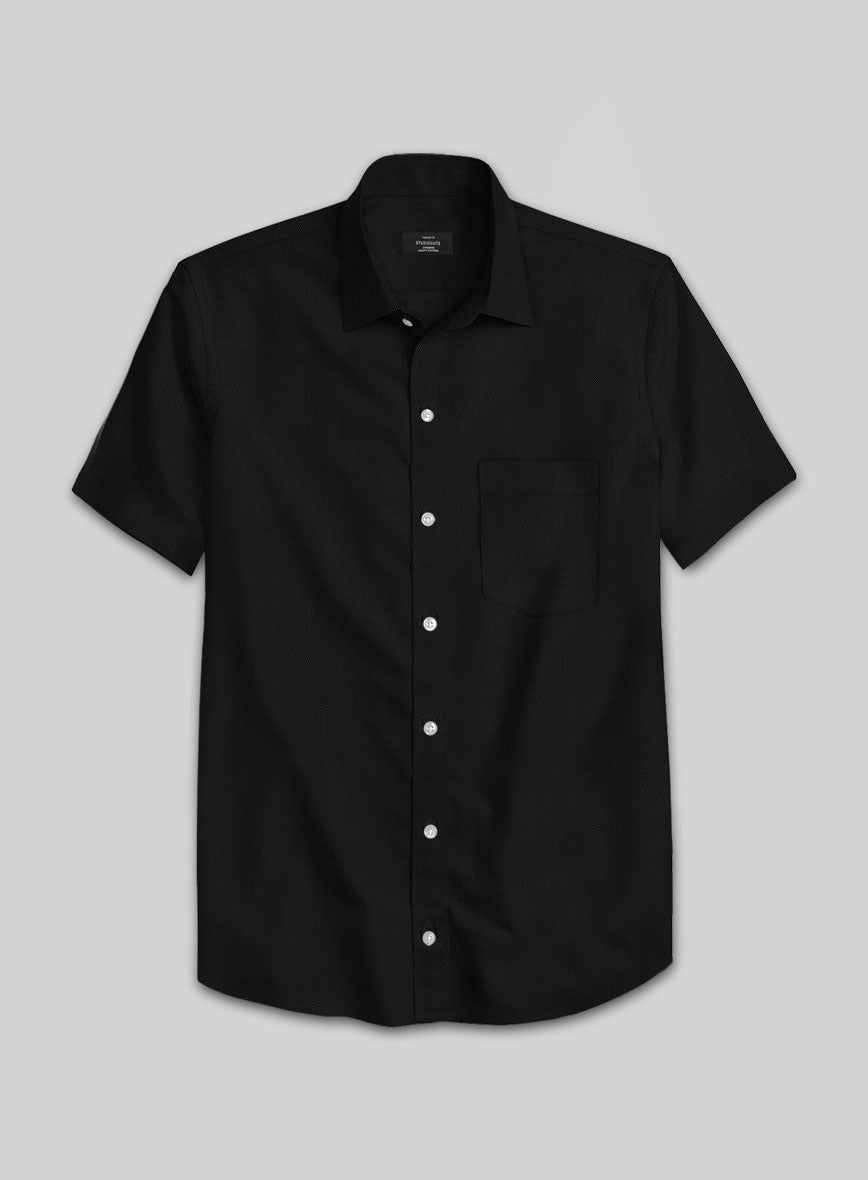 Black Herringbone Cotton Shirt - StudioSuits