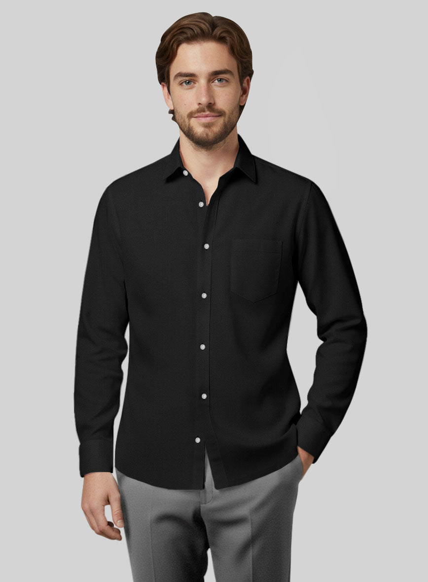 Black Herringbone Cotton Shirt - StudioSuits