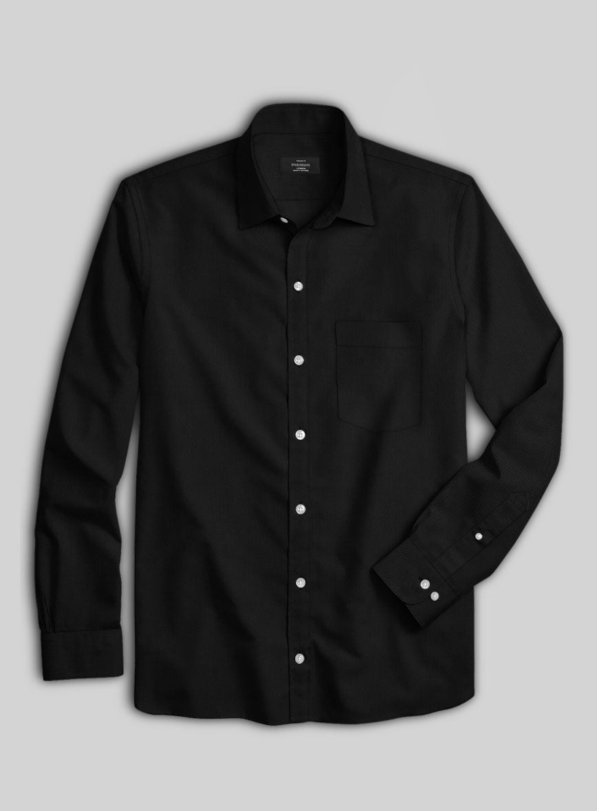 Black Herringbone Cotton Shirt - StudioSuits
