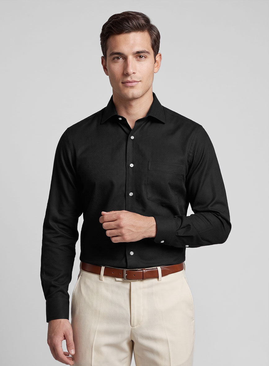 Black Herringbone Cotton Shirt - StudioSuits