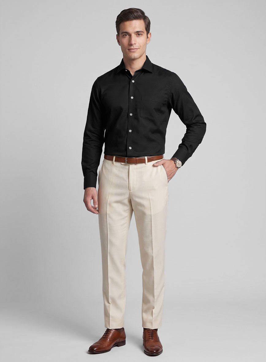 Black Herringbone Cotton Shirt - StudioSuits