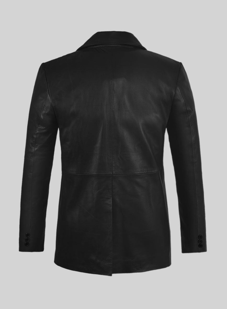 Black Leather Pea Coat - StudioSuits