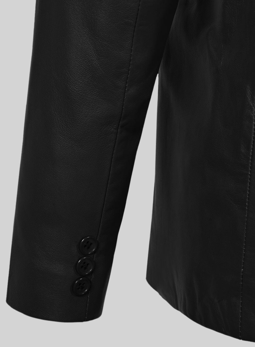 Black Leather Pea Coat - StudioSuits