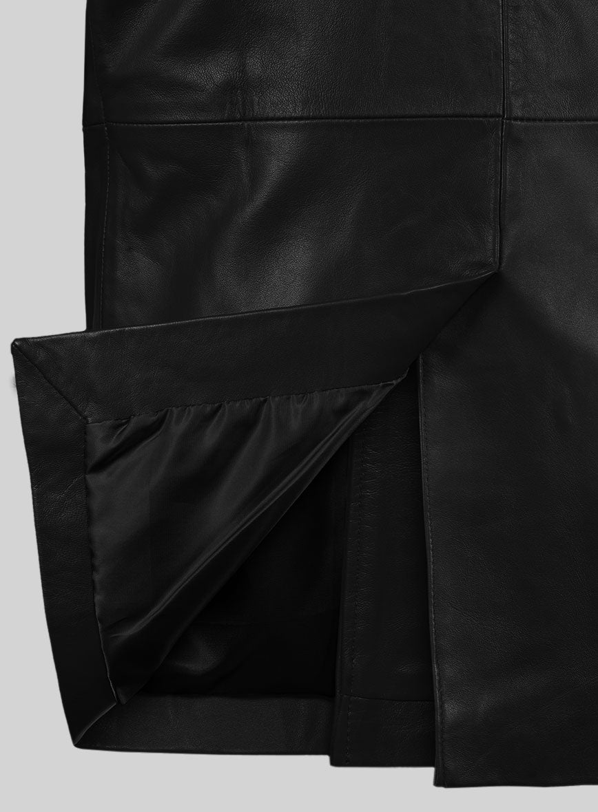 Black Leather Pea Coat - StudioSuits