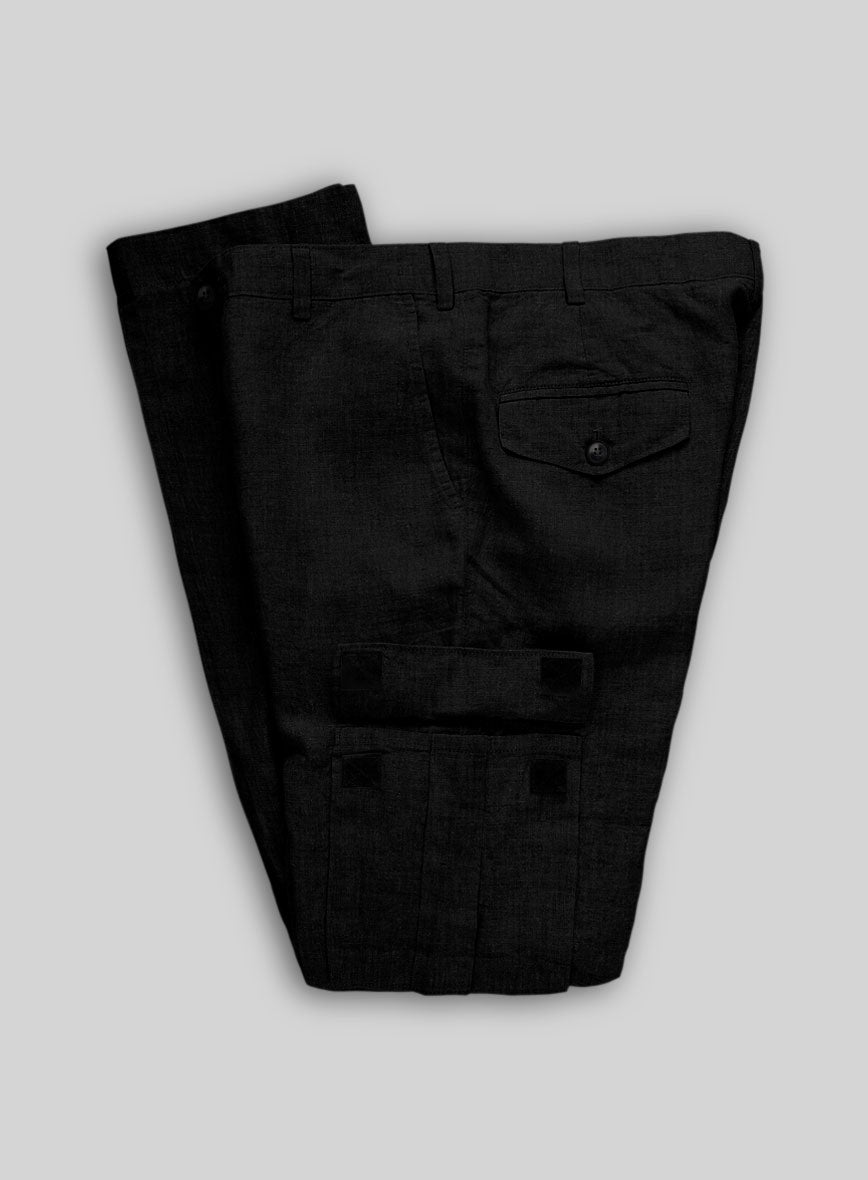 Black Linen Cargo Pants - StudioSuits