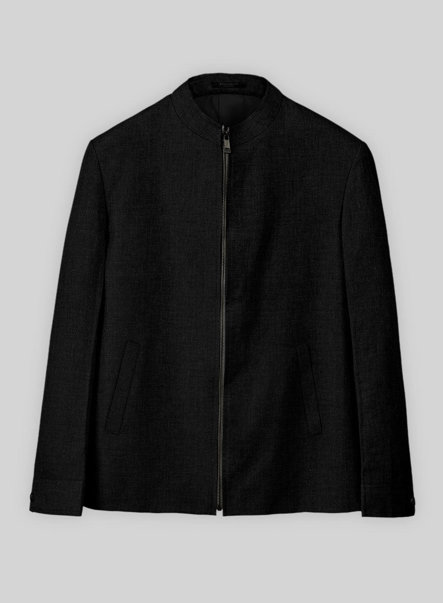 Black Linen Zipper Jacket - StudioSuits