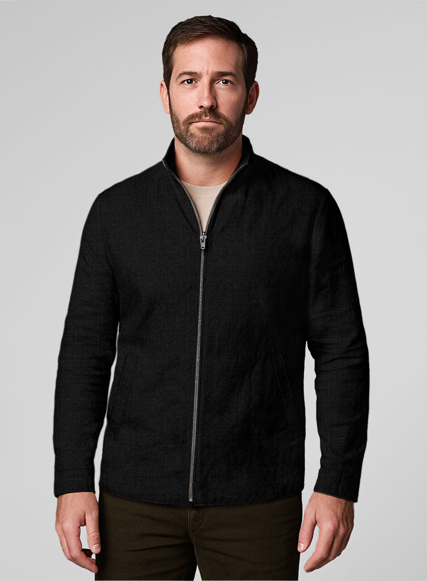 Black Linen Zipper Jacket - StudioSuits