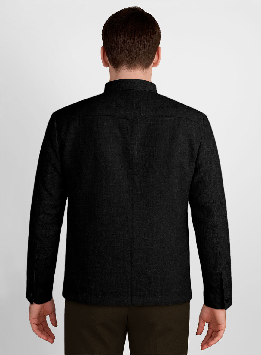 Black Linen Zipper Jacket - StudioSuits