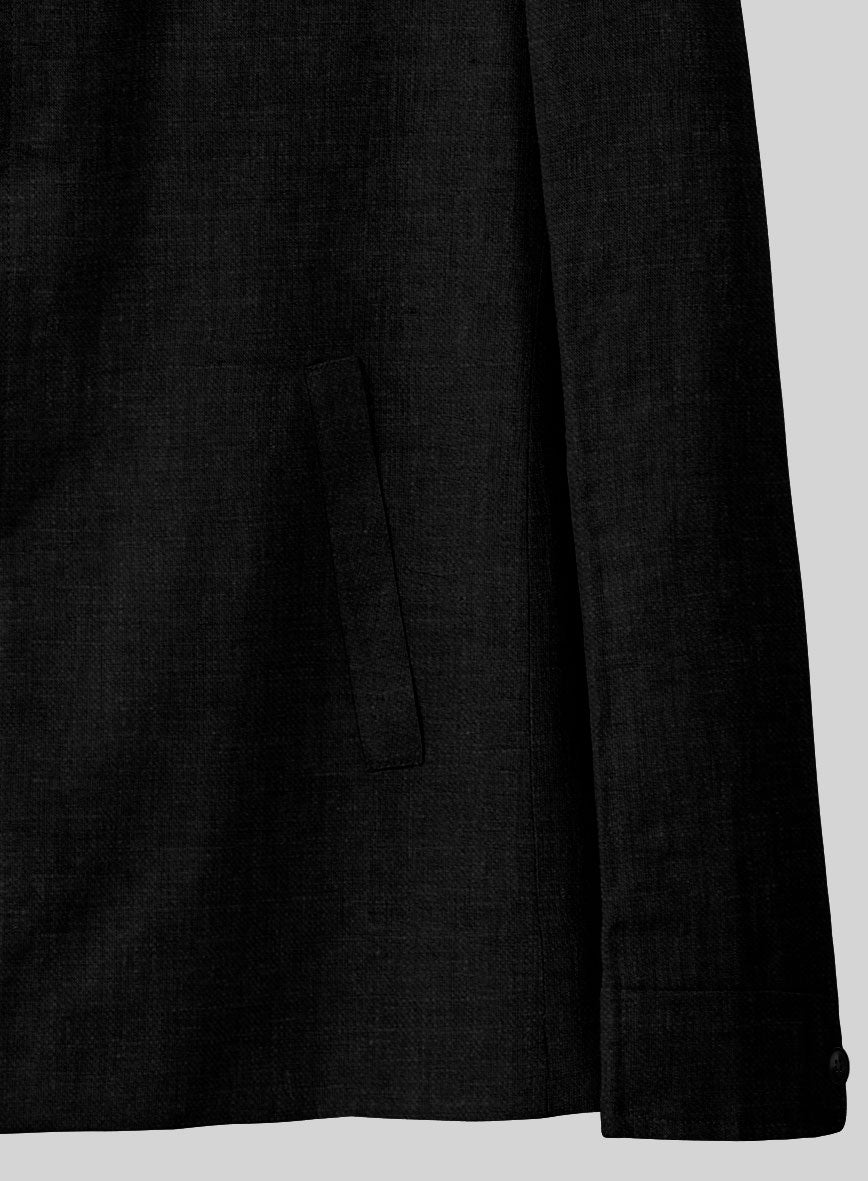 Black Linen Zipper Jacket - StudioSuits