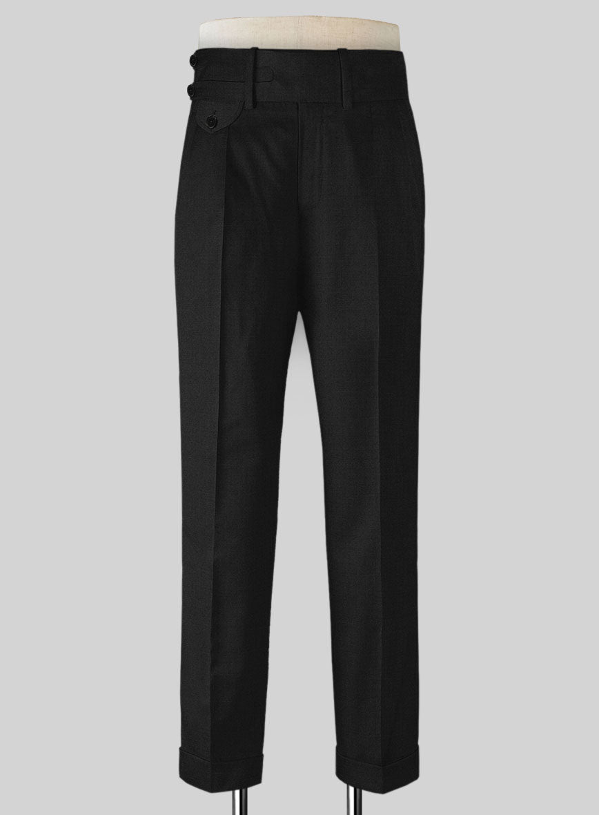 Black Merino Double Gurkha Wool Trousers - StudioSuits