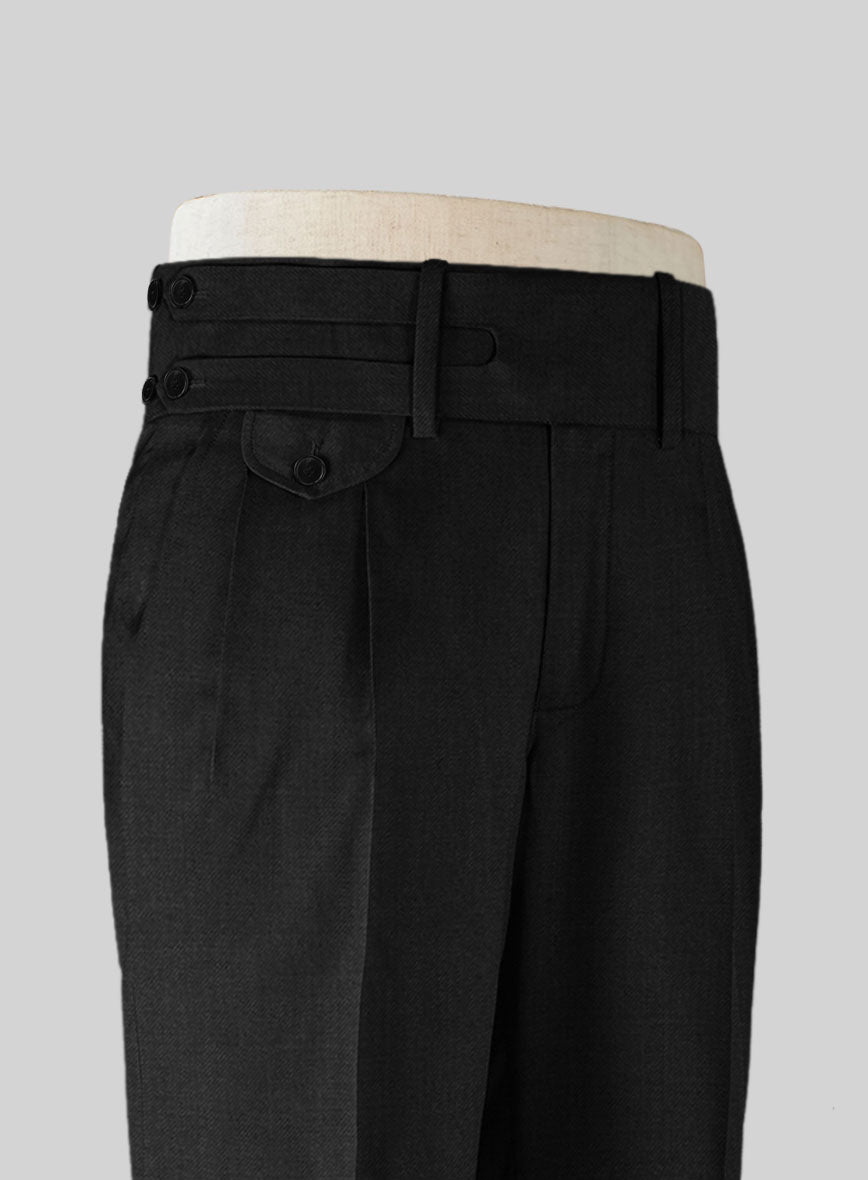 Black Merino Double Gurkha Wool Trousers - StudioSuits