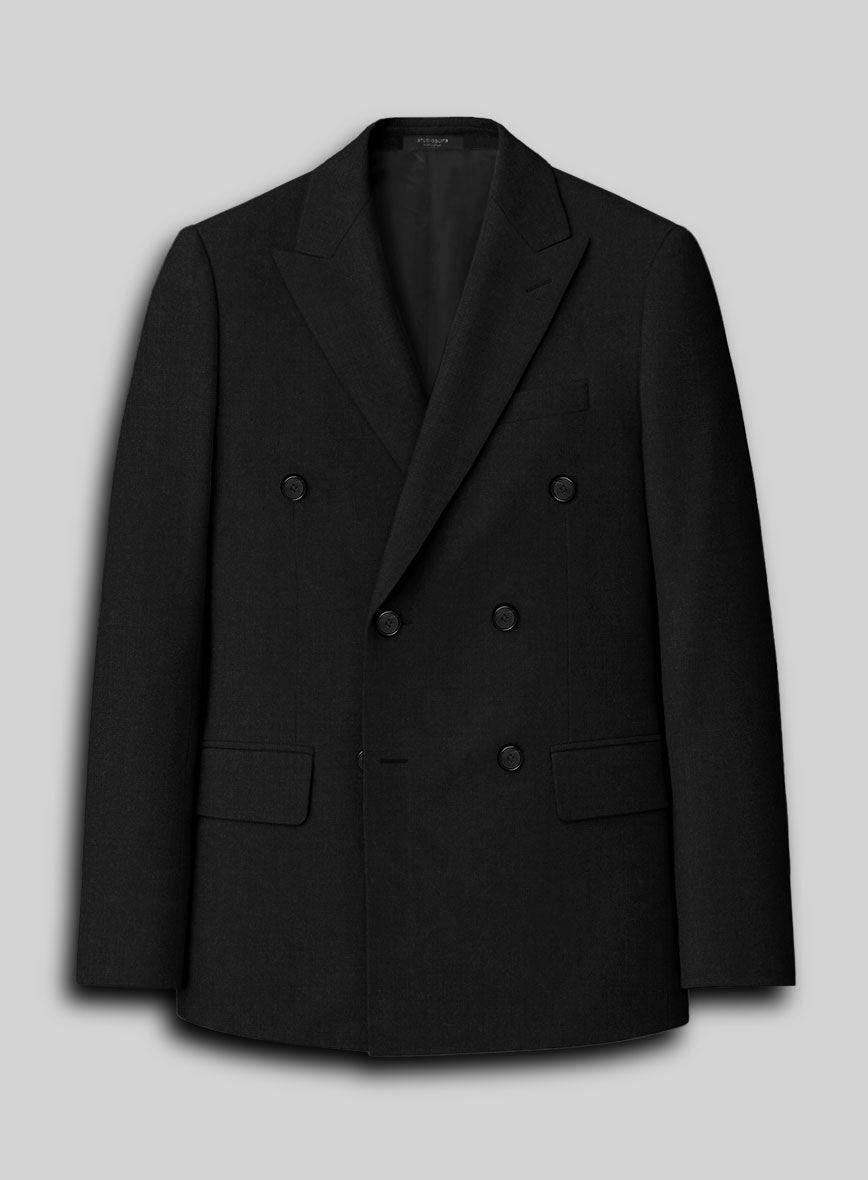 Black Merino Wool Double Breasted Jacket - StudioSuits