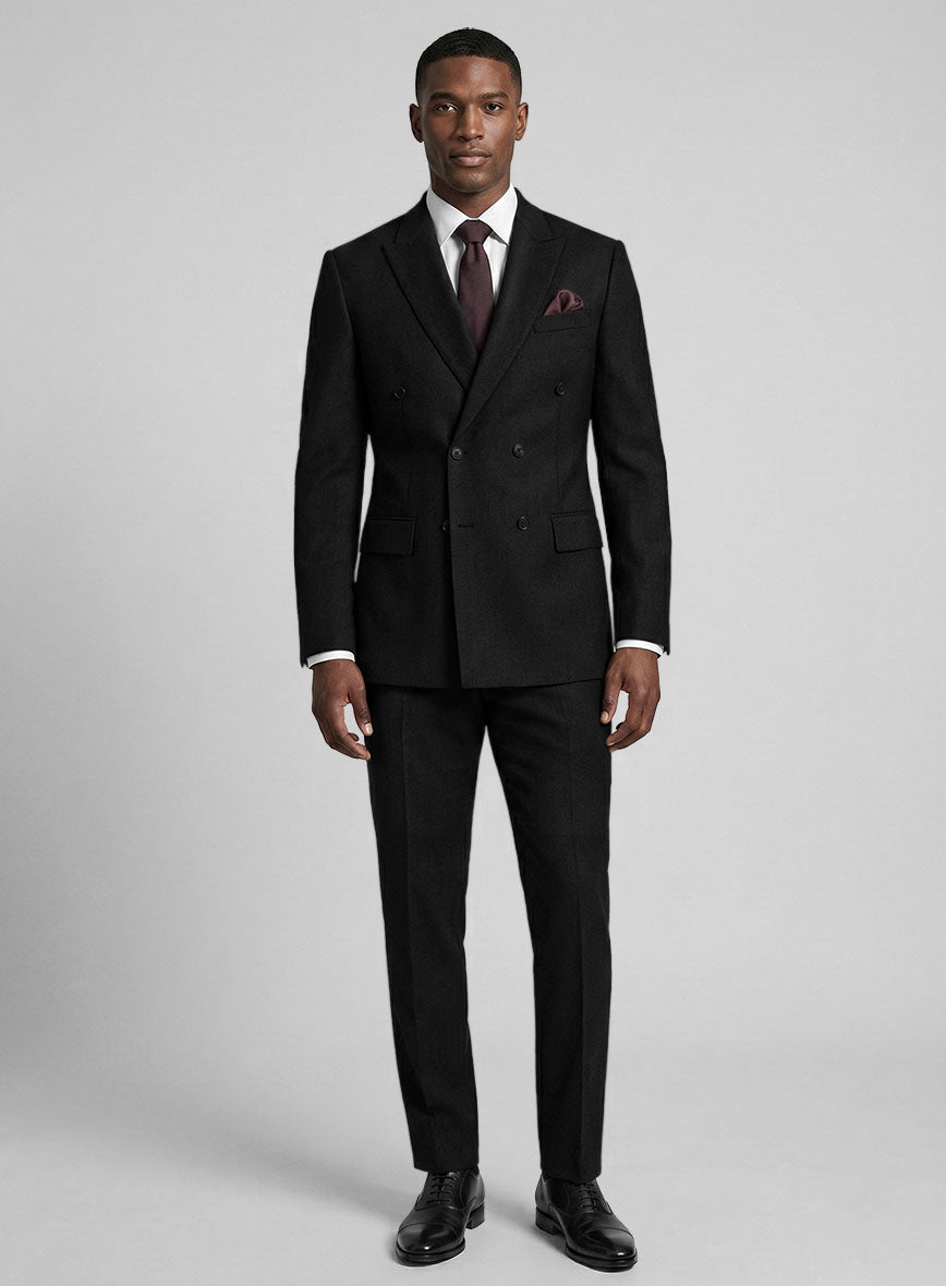 Black Merino Wool Double Breasted Suit - StudioSuits
