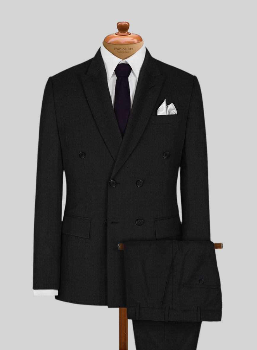 Black Merino Wool Double Breasted Suit - StudioSuits