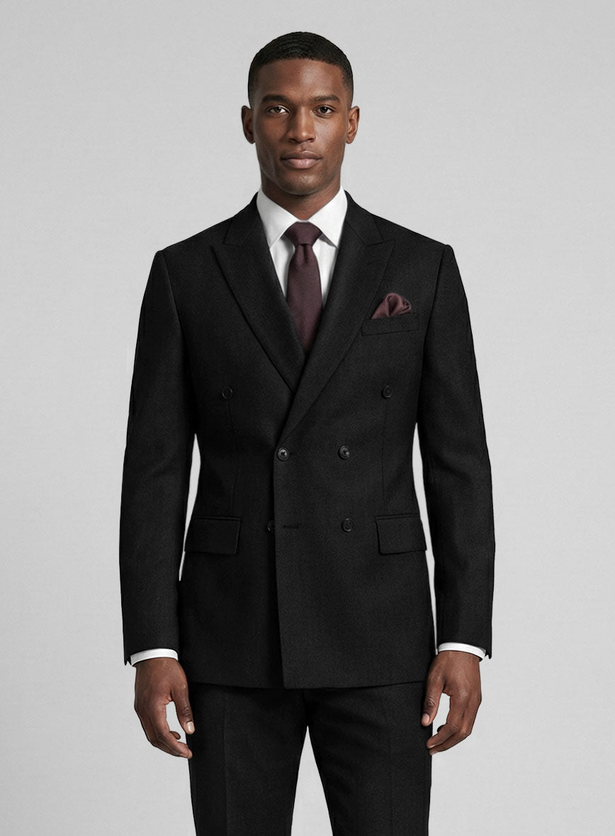 Black Merino Wool Double Breasted Suit - StudioSuits