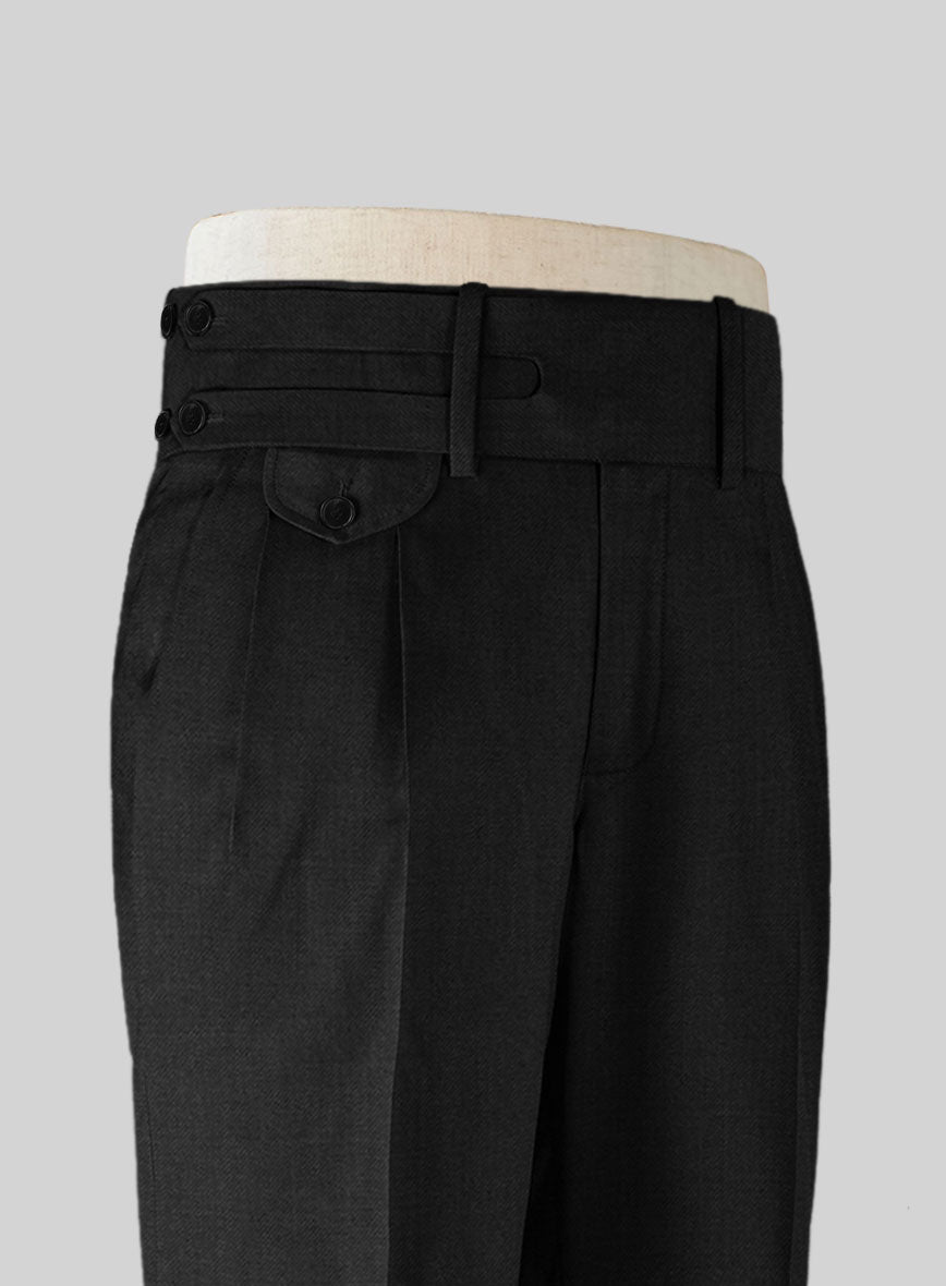 Black Merino Double Gurkha Wool Trousers - StudioSuits
