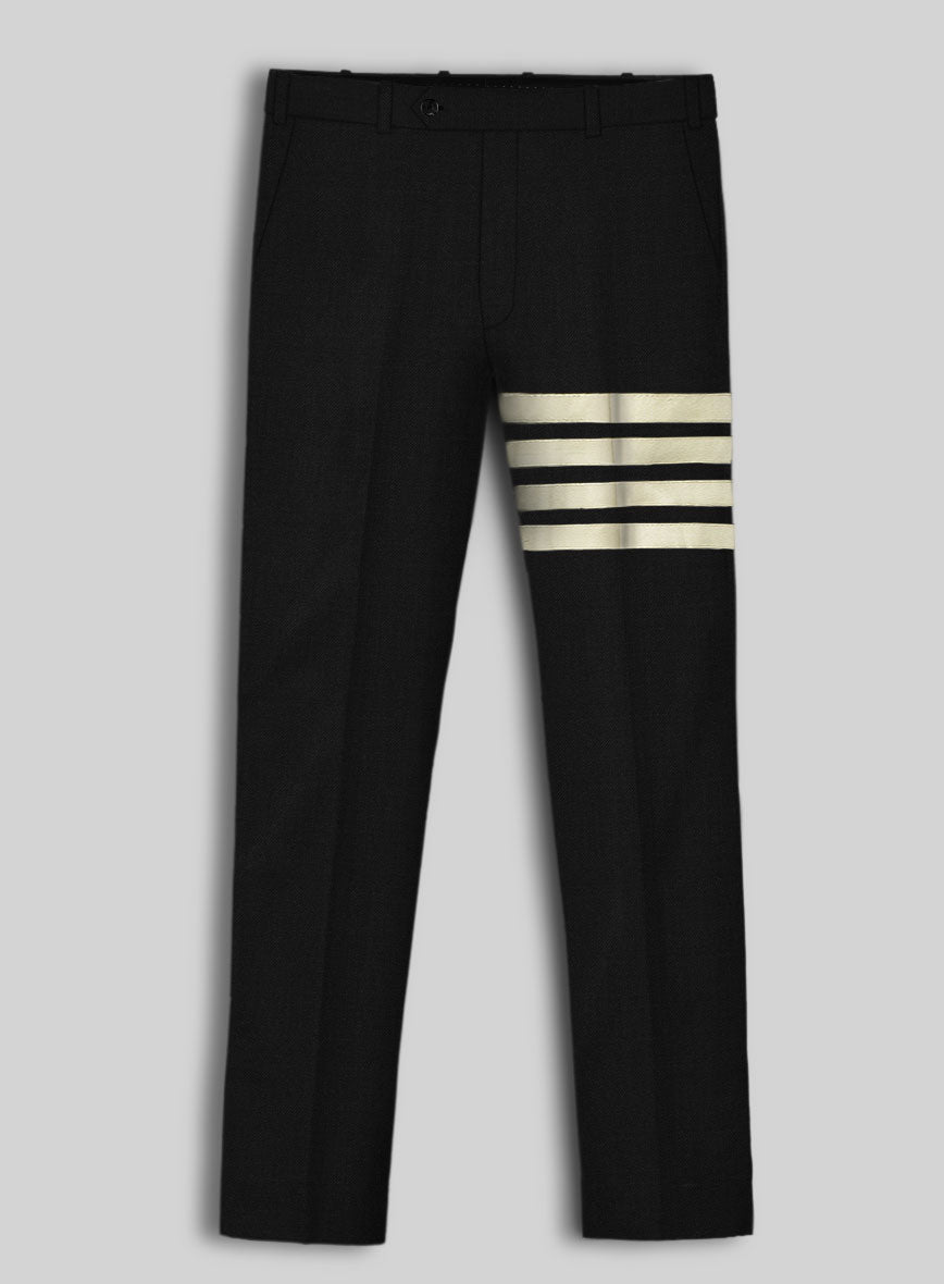 Black Merino Wool Ivory Bar Trouser - StudioSuits