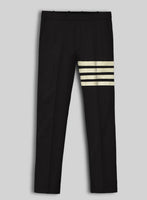 Black Merino Wool Ivory Bar Trouser - StudioSuits