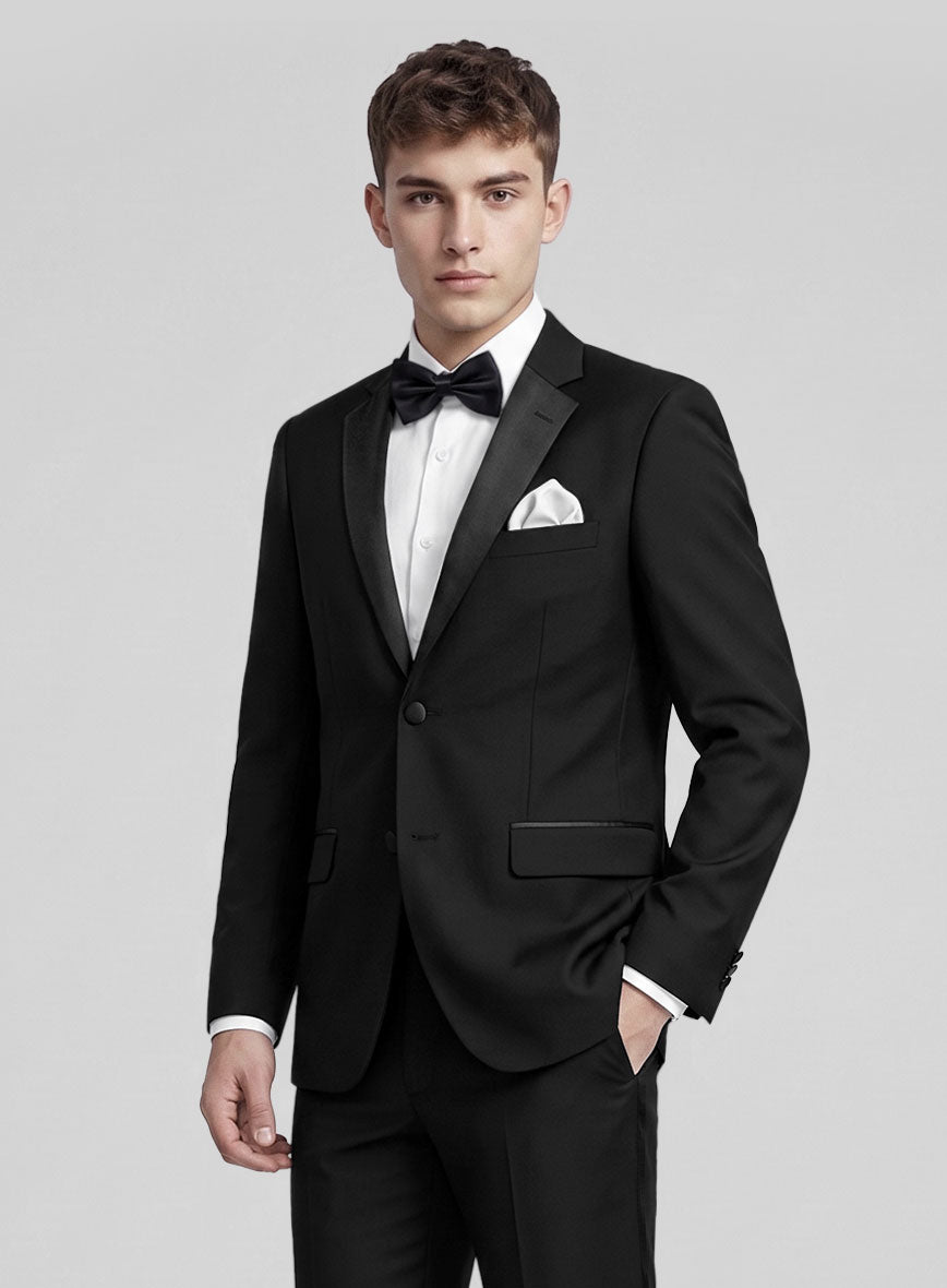 Black Merino Wool Tuxedo Suit - StudioSuits