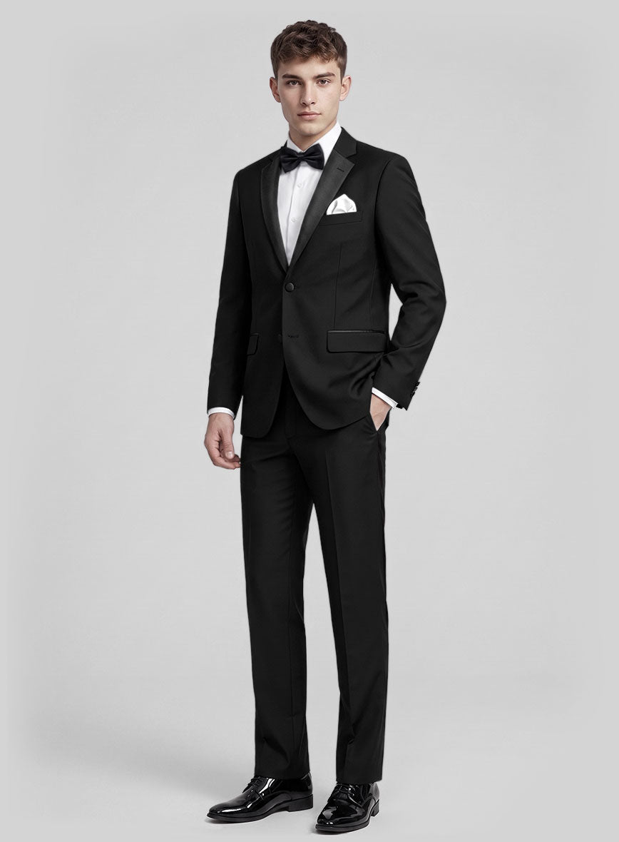 Black Merino Wool Tuxedo Suit - StudioSuits