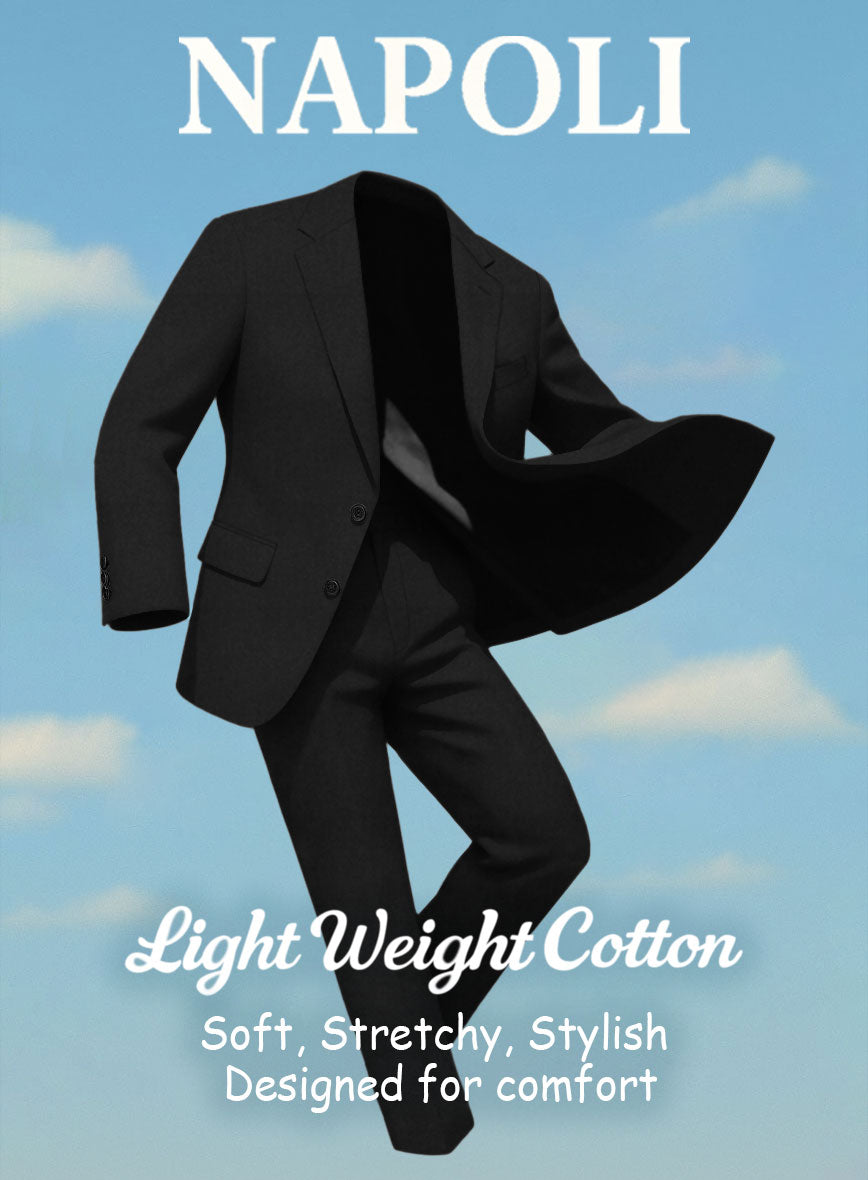 Black Napoli Stretch Light Weight Cotton Suit - StudioSuits
