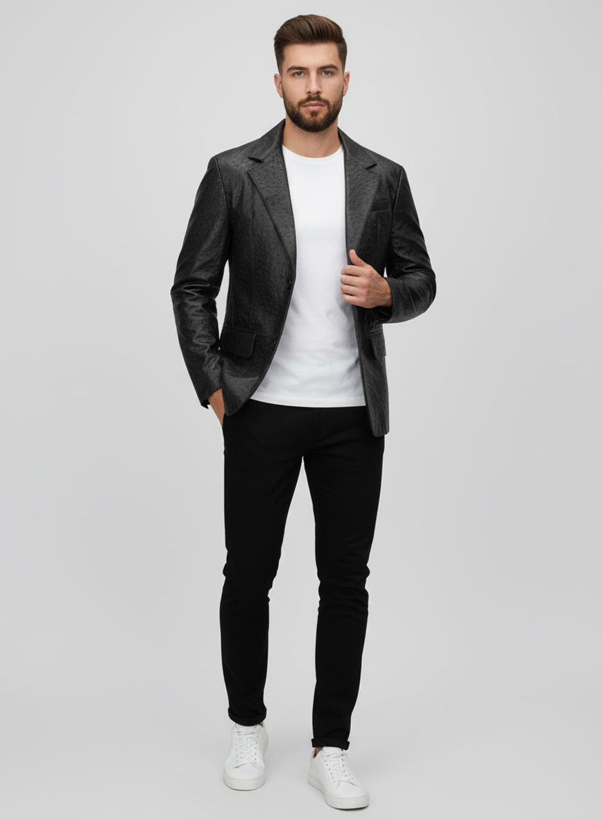Black Ostrich Leather Blazer - StudioSuits