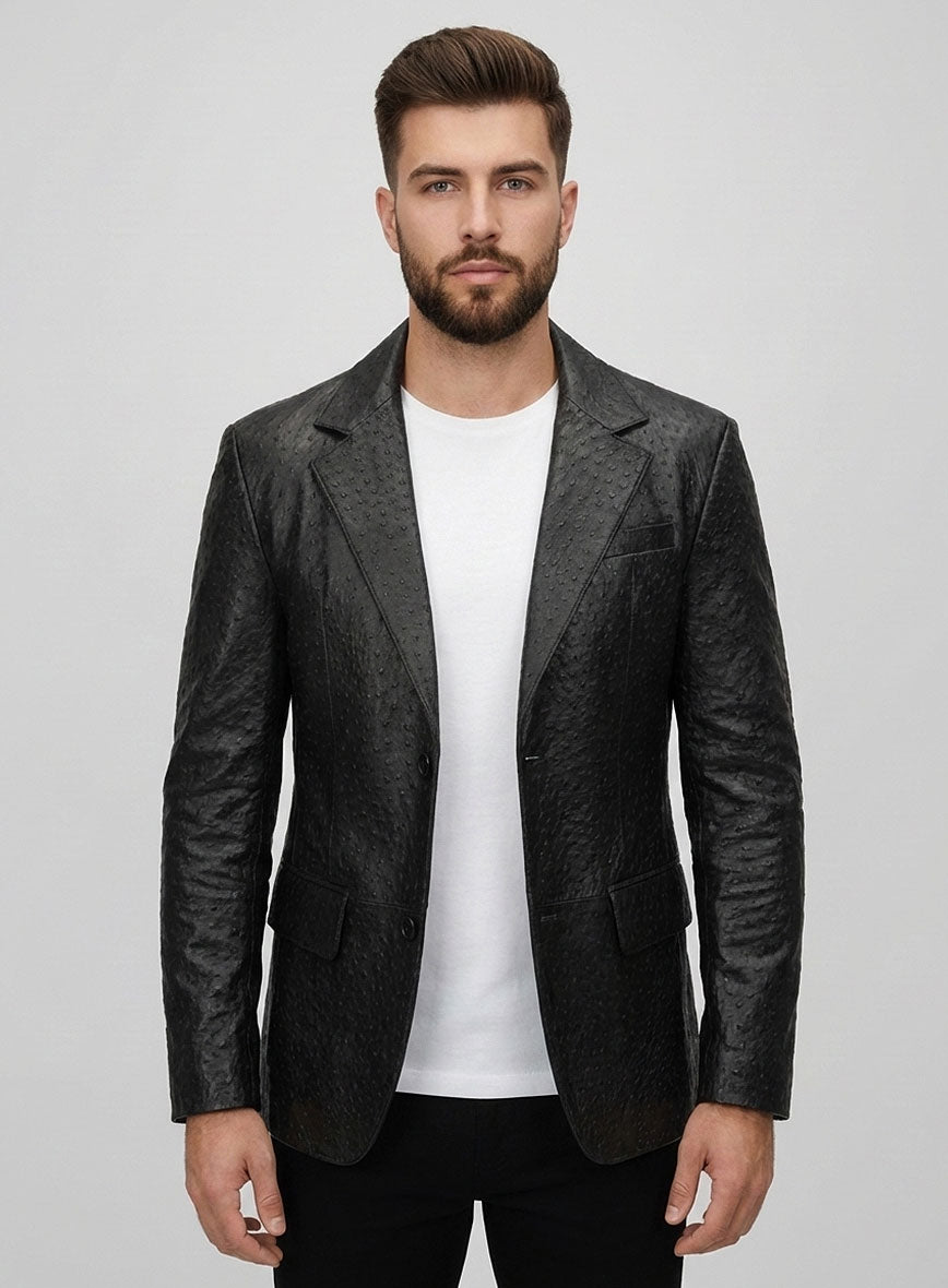 Black Ostrich Leather Blazer - StudioSuits