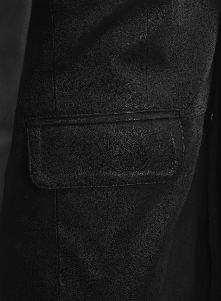 Black Stretch Leather Blazer - StudioSuits