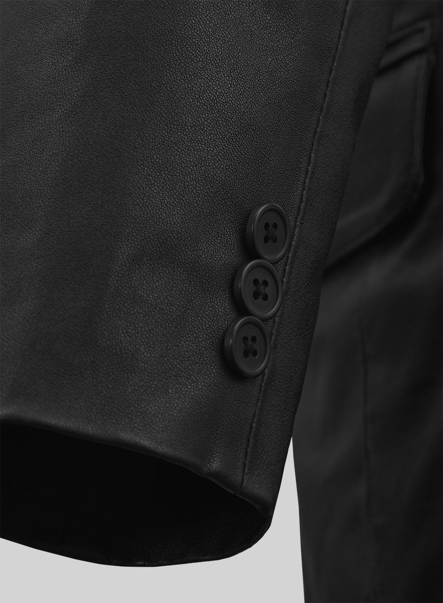 Black Stretch Leather Blazer - StudioSuits