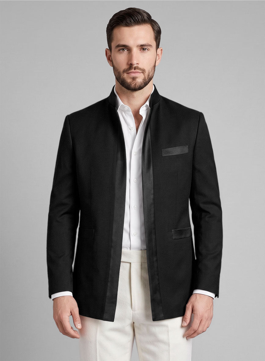 Black Terry Rayon Nehru Tuxedo Jacket – StudioSuits