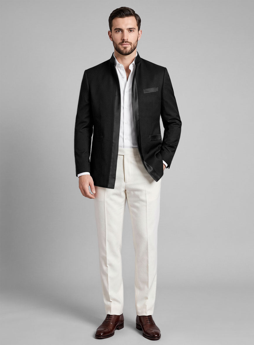 Black Terry Rayon Nehru Tuxedo Jacket - StudioSuits